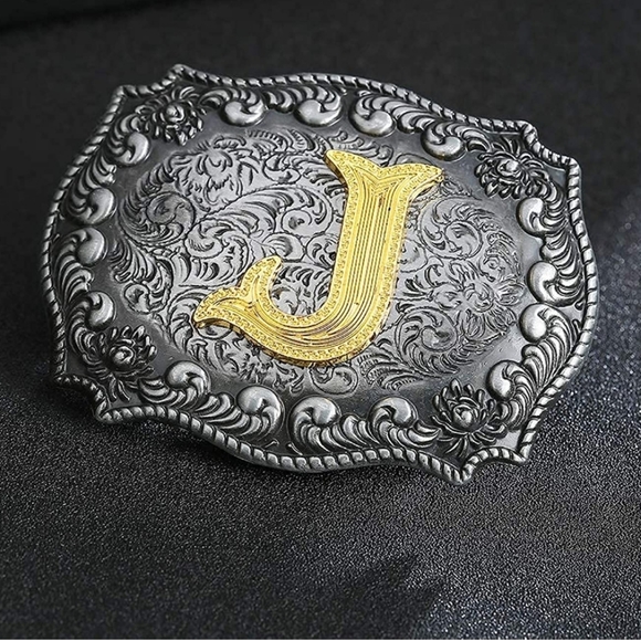 Letter J initial western belt buckle approx. ALL OTHER LETTERS ARE AVAILABLE